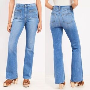 🆕 Loft Welt Patch Pocket High Rise Slim Flare Jeans in Luxe Medium Wash size 34